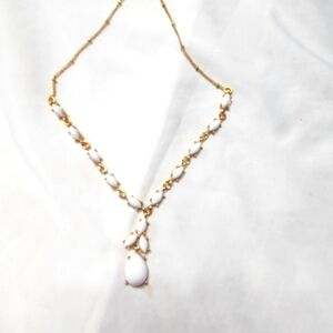 Avon Elegant Gold and White Teardrop Necklace
